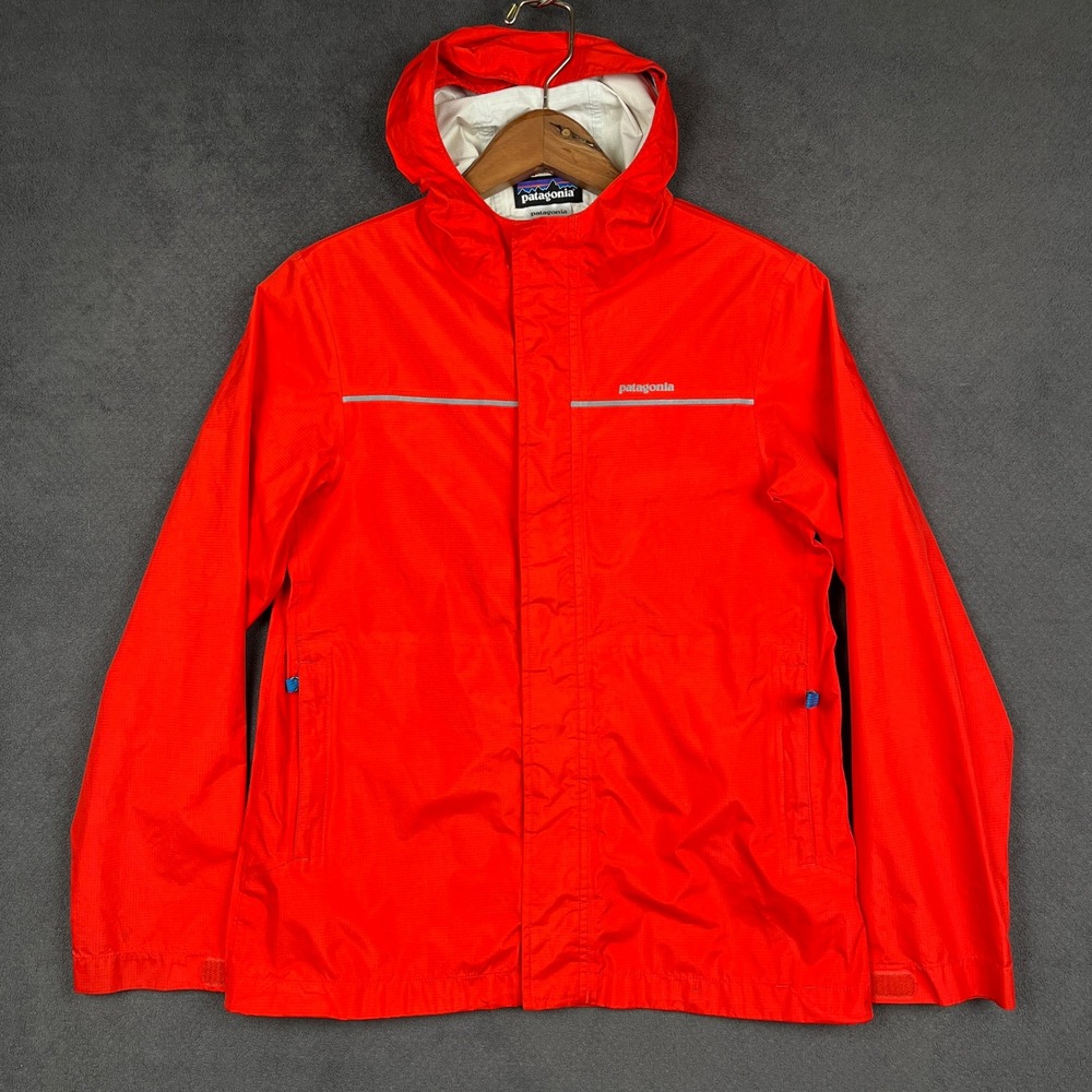 Patagonia Torrentshell Rain Jacket Boys Large 12 Red H2No Waterproof Hood 64312